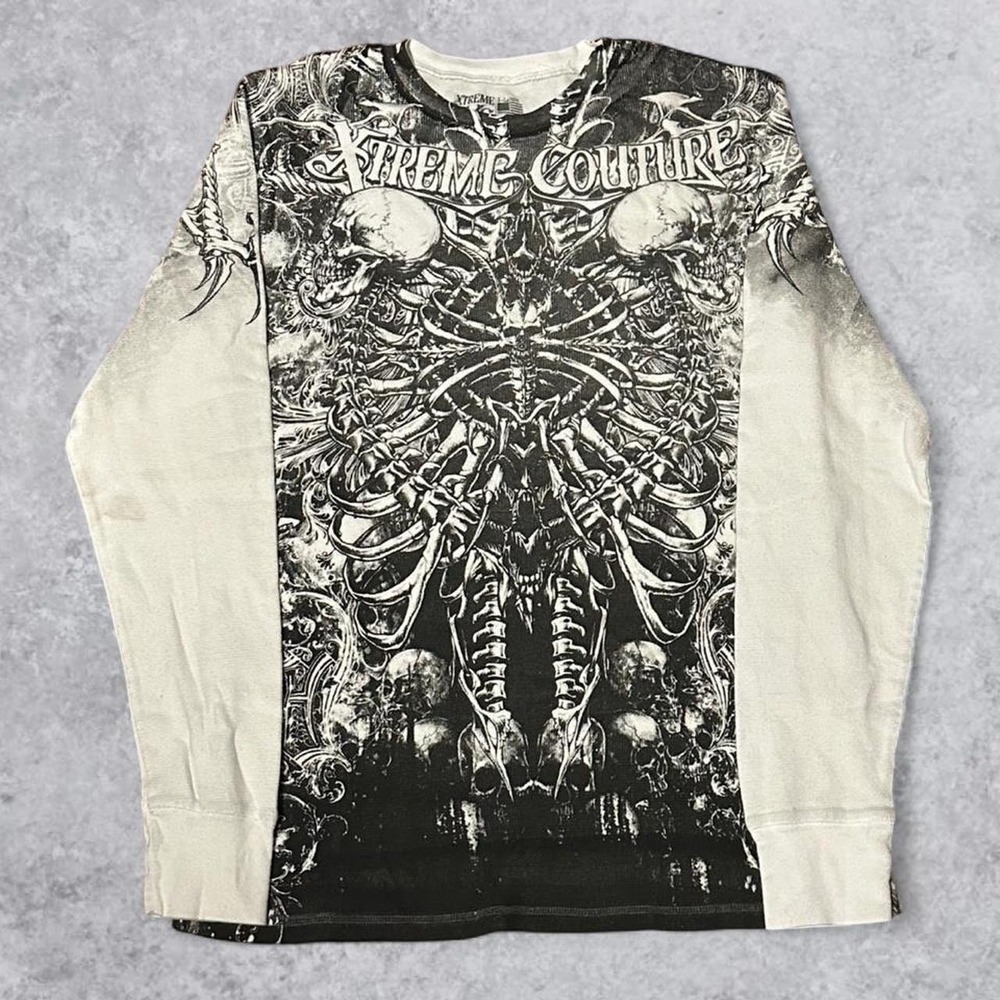 Y2K Grunge Affliction Style Xtreme Couture AOP Long Sleeve Shirt - Size XL! - Picture 2 of 6